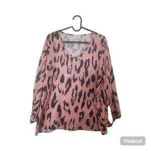 BiBi Pink and Black Leopard Print V-Neck Tunic